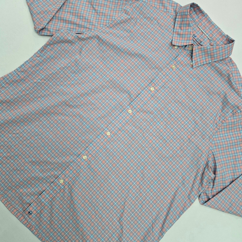 Vineyard Vines OTG Performance Shirt XXL Pink Blue Plaid Brrr Cooling Stretch